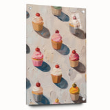 Acrylic print of assorted pastries in soft beige and cream tones, ideal for dining room decor.