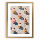 Extra large wall art featuring abstract art prints of pastries in textured gold frame, ideal for living room decor.