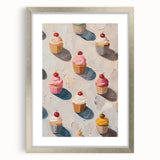 Textured art featuring abstract pastries in muted beige and brown, framed in silver, ideal for bedroom art.