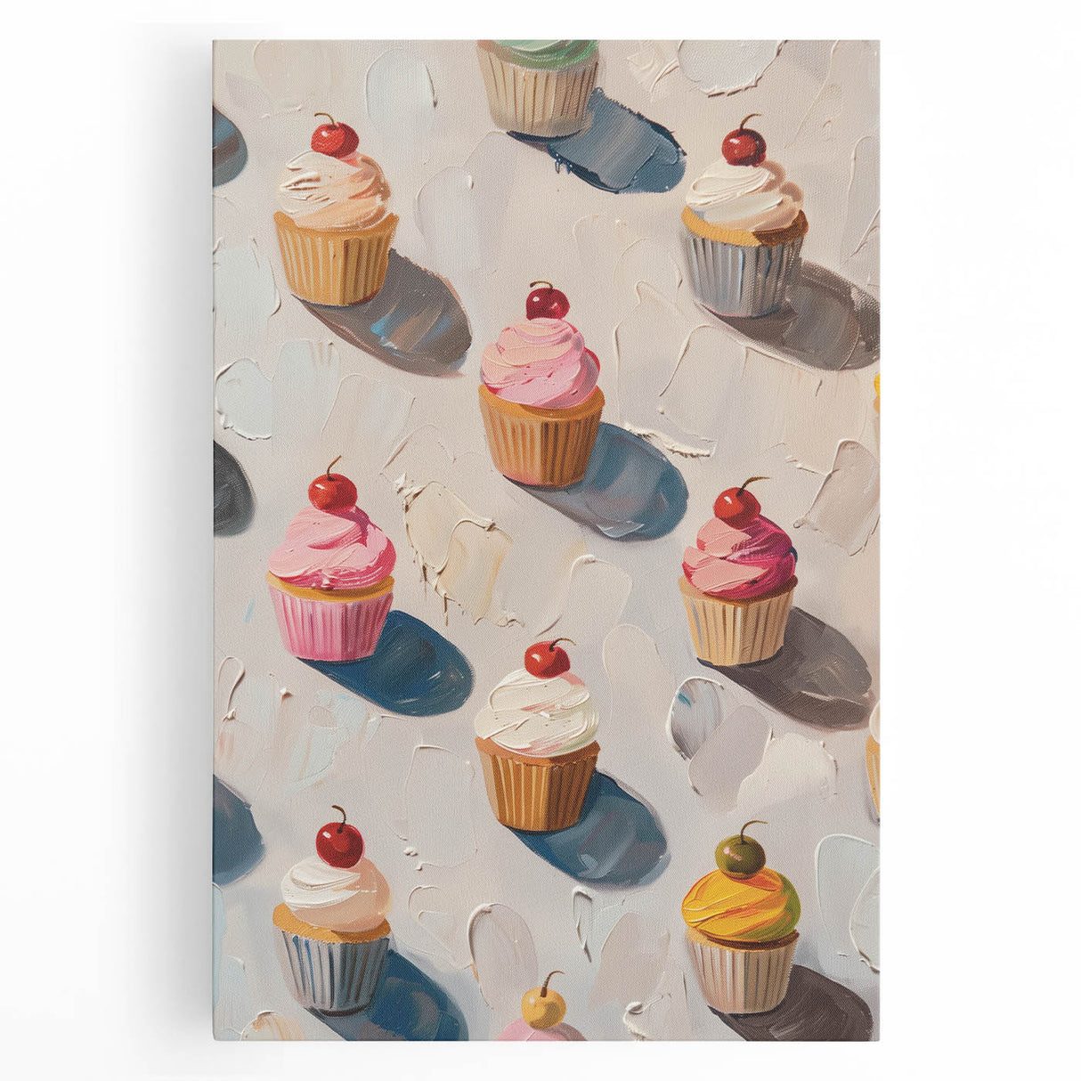 Black and white photo of assorted pastries on a stretched canvas, ideal for kitchen wall art.
