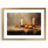 Autumn Candles and Pumpkins Halloween Wall Art - Cozy Oil Painting