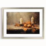 Autumn Candles and Pumpkins Halloween Wall Art - Cozy Oil Painting