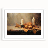 Autumn Candles and Pumpkins Halloween Wall Art - Cozy Oil Painting