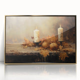 Autumn Candles and Pumpkins Halloween Wall Art - Cozy Oil Painting