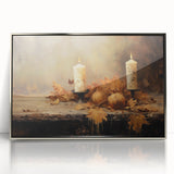 Autumn Candles and Pumpkins Halloween Wall Art - Cozy Oil Painting
