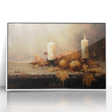 Autumn Candles and Pumpkins Halloween Wall Art - Cozy Oil Painting