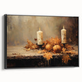Autumn Candles and Pumpkins Halloween Wall Art - Cozy Oil Painting
