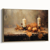 Autumn Candles and Pumpkins Halloween Wall Art - Cozy Oil Painting