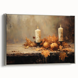 Autumn Candles and Pumpkins Halloween Wall Art - Cozy Oil Painting