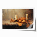 Autumn Candles and Pumpkins Halloween Wall Art - Cozy Oil Painting