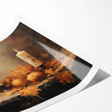 Autumn Candles and Pumpkins Halloween Wall Art - Cozy Oil Painting