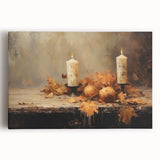 Autumn Candles and Pumpkins Halloween Wall Art - Cozy Oil Painting