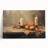 Autumn Candles and Pumpkins Halloween Wall Art - Cozy Oil Painting