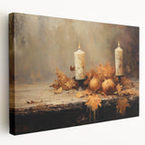 Autumn Candles and Pumpkins Halloween Wall Art - Cozy Oil Painting