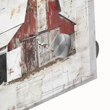 Close-up of a vibrant landscape barn wall art piece, showcasing rich colors and intricate details on acrylic glass, ideal for rustic home decor.