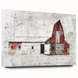 Acrylic glass wall art showcasing a vibrant landscape scene of a rustic barn, viewed from the side, ideal for home decor or farmhouse aesthetics. Perfect for enhancing interior spaces with nature-inspired elegance.