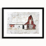 Black-framed landscape barn wall art featuring a serene rural scene, elegantly matted for a polished look, perfect for home decor in modern or rustic settings.