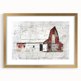 Elegant landscape barn wall art framed in gold with a mat, showcasing a rustic scene that enhances any home decor, ideal for country-themed interiors.