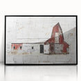 Framed acrylic wall art depicting a serene landscape with a rustic barn, showcasing warm earthy tones, perfect for enhancing home decor with a countryside aesthetic.