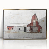 Framed acrylic wall art featuring a golden landscape barn design, showcasing vibrant colors and intricate details, perfect for rustic home decor.