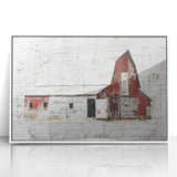 Framed acrylic wall art depicting a serene landscape with a rustic barn, set against a tranquil sky, perfect for enhancing home decor with a touch of nature.