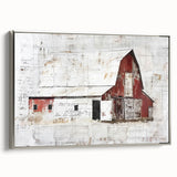 Framed landscape barn wall art in silver, showcasing a serene rural scene with vibrant colors and intricate details, perfect for home decor enhancement.