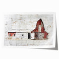 Rolled print of a rustic landscape barn scene, showcasing warm earthy tones and intricate details, perfect for farmhouse decor or art enthusiasts.
