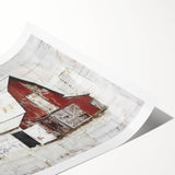 Rolled print of a rustic barn landscape wall art featuring vibrant colors and intricate details, ideal for enhancing home décor in a country-themed setting.