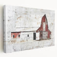 Stretched canvas wall art depicting a rural landscape with a charming barn, showcasing vibrant colors and detailed textures, ideal for home decor.