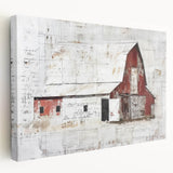 Stretched canvas wall art depicting a rural landscape with a charming barn, showcasing vibrant colors and detailed textures, ideal for home decor.