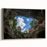 Framed canvas artwork showcasing a stunning landscape of canyons with a gold side view, perfect for home decor and enhancing interior aesthetics.