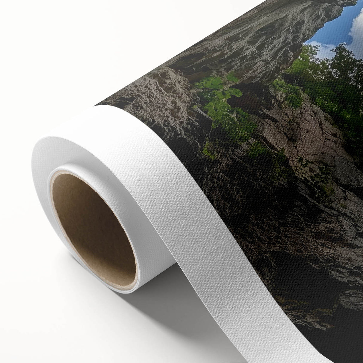 Vibrant rolled canvas displaying a stunning landscape of canyons, showcasing rich earthy tones and intricate details, ideal for home decor or art collection.