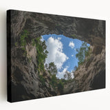 Stretched canvas artwork depicting a stunning landscape of colorful canyons, showcasing vibrant hues and intricate textures, ideal for home decor or art enthusiasts.