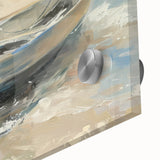 Close-up view of a vibrant acrylic landscape design on glass, showcasing rich colors and intricate details, perfect for modern home decor and artistic displays.