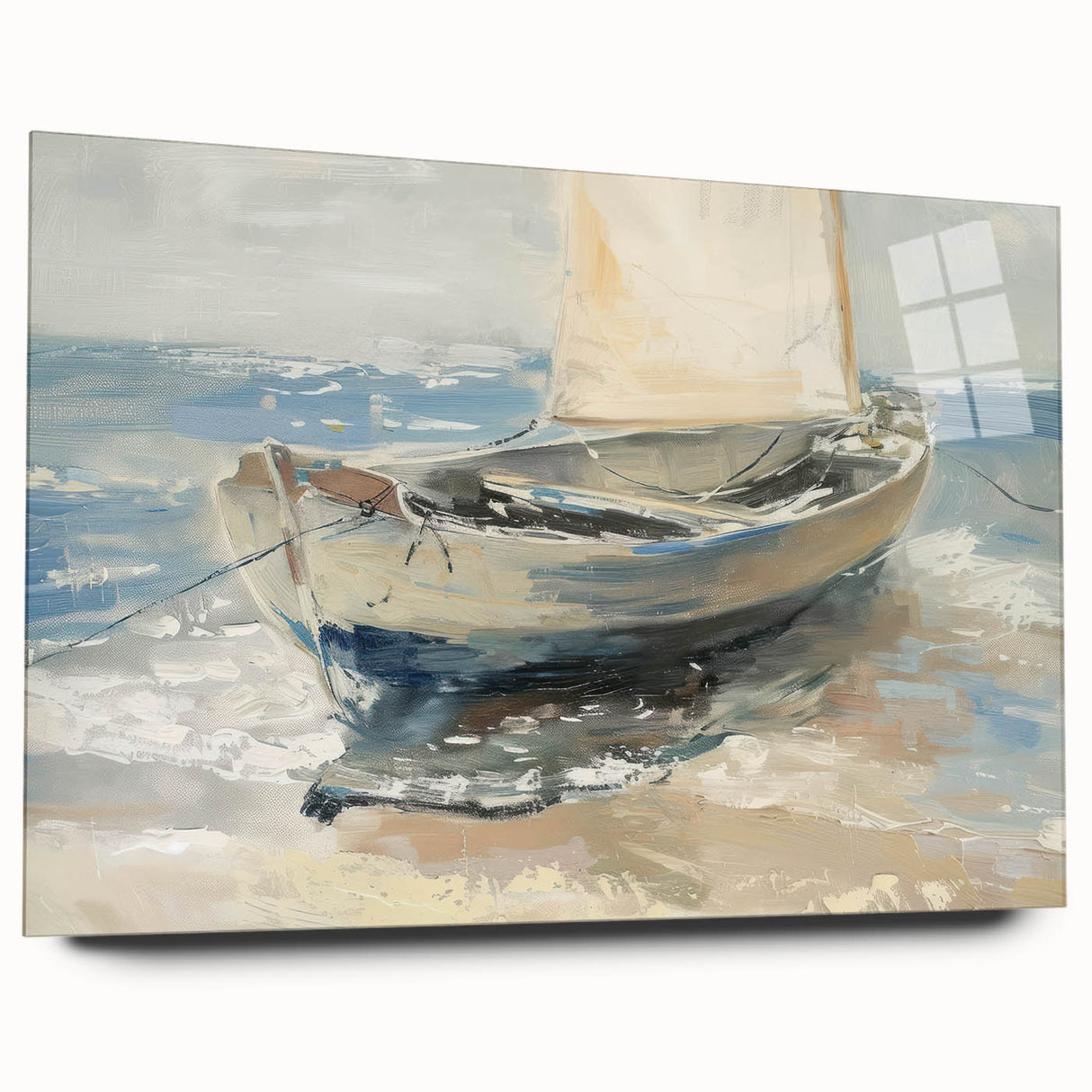 Acrylic glass landscape artwork showcasing vibrant colors and intricate details, displayed in a side view without pins, ideal for modern home decor.
