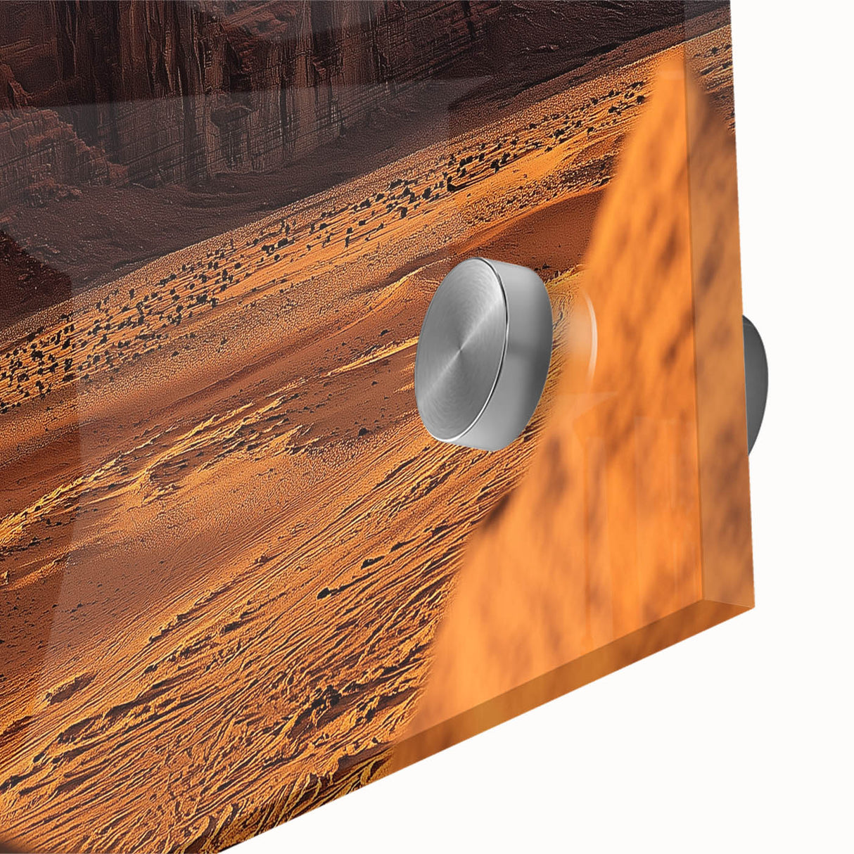 Close-up of a vibrant acrylic landscape artwork depicting a serene desert scene, showcasing warm colors and intricate details, perfect for home decor enhancement.