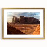 Elegant desert landscape framed artwork with a gold mat, showcasing warm tones and intricate details, perfect for home decor or office aesthetics.