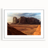 Desert landscape framed art print with a white mat, showcasing warm tones and intricate details, perfect for home decor or office aesthetics.