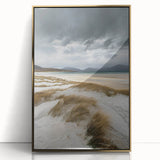 Framed acrylic artwork showcasing a stunning desert landscape with golden dunes, emphasizing vibrant colors and textures, perfect for modern home decor.