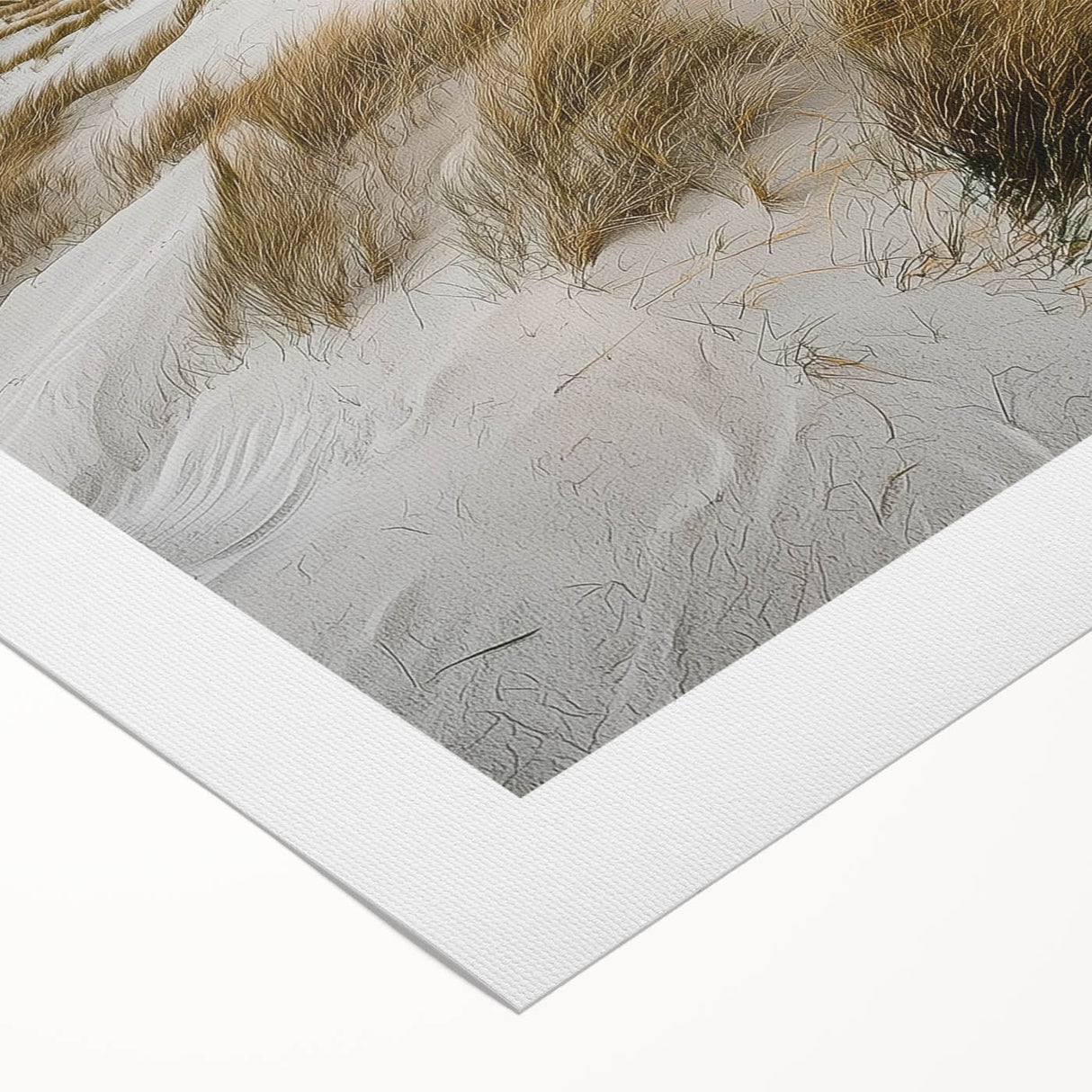 Rolled canvas print showcasing a stunning desert landscape with majestic sand dunes and vibrant sunset hues, elegantly packaged for safe delivery.