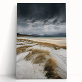 Stretched canvas artwork showcasing serene sand dunes under a vibrant sunset, perfect for modern home decor. Ideal for enhancing living spaces with nature's beauty.