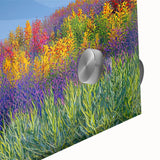 Close-up view of vibrant acrylic landscape artwork showcasing lush green fields and a clear blue sky, ideal for home or office decor. This piece highlights the natural beauty and tranquility of rural scenery, perfect for art enthusiasts.