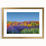 Elegant gold-framed landscape artwork featuring vibrant fields, matted for a refined look, ideal for home decor and art enthusiasts seeking natural beauty.