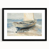 Black-framed landscape art print with a white mat, showcasing a serene nature scene, ideal for home decor. Perfect for adding a touch of elegance to any room.