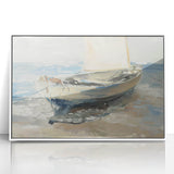 Framed acrylic artwork showcasing a serene landscape design with vibrant colors and intricate details, set in a sleek white frame, ideal for modern home decor.