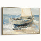 Framed canvas artwork showcasing a serene landscape with rich gold accents, displayed in a stylish setting. Perfect for enhancing home decor with elegance.