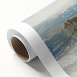 Rolled canvas showcasing a vibrant African landscape design with rich colors and intricate details, elegantly packaged in a durable tube for safe transport and display.