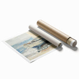 Stylish rolled print of serene landscapes showcasing vibrant colors and intricate details, expertly packaged in a durable cardboard tube for safe delivery.