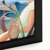 Contemporary Girl in White – Modern Art Print with Flowers & Mountains