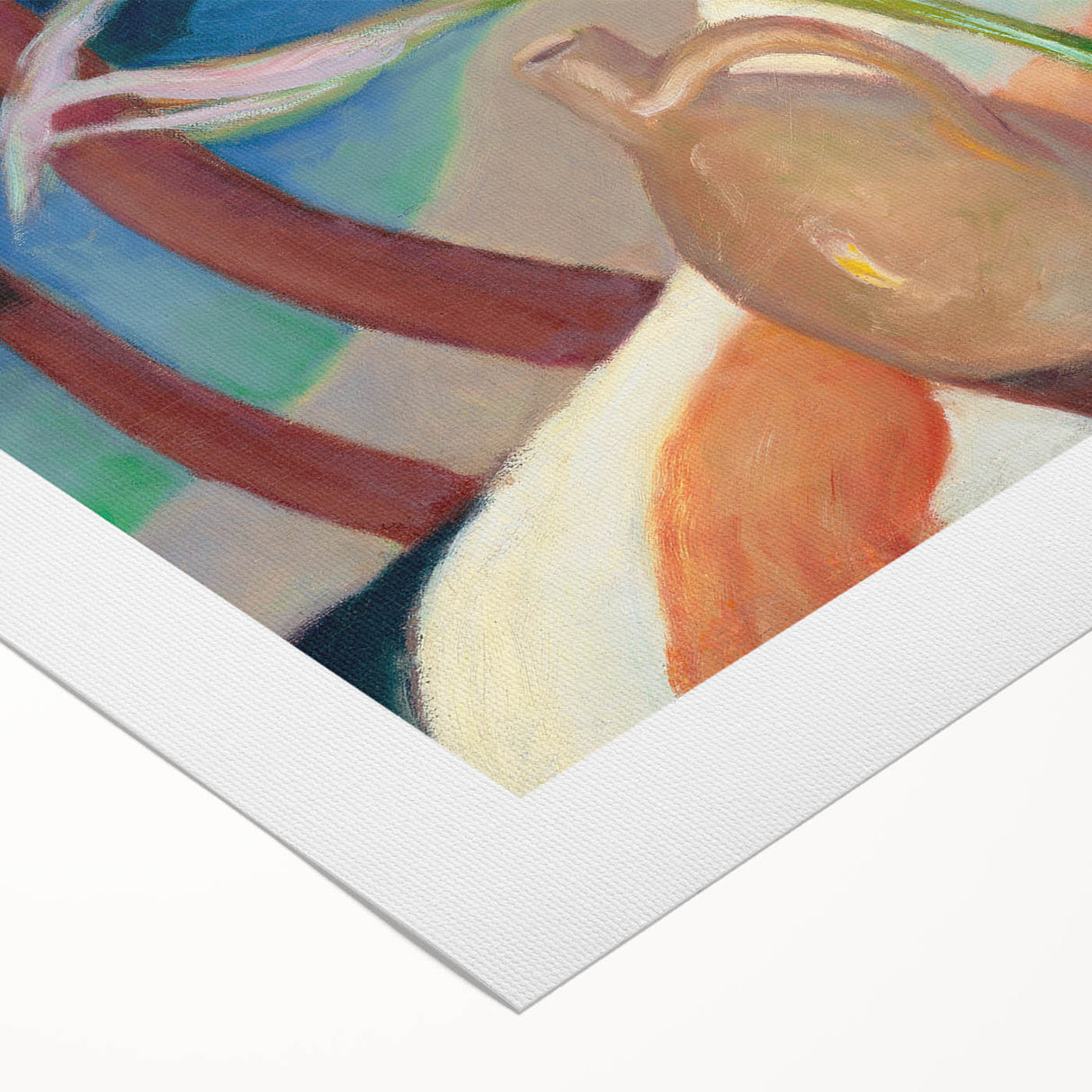 Contemporary Girl in White – Modern Art Print with Flowers & Mountains